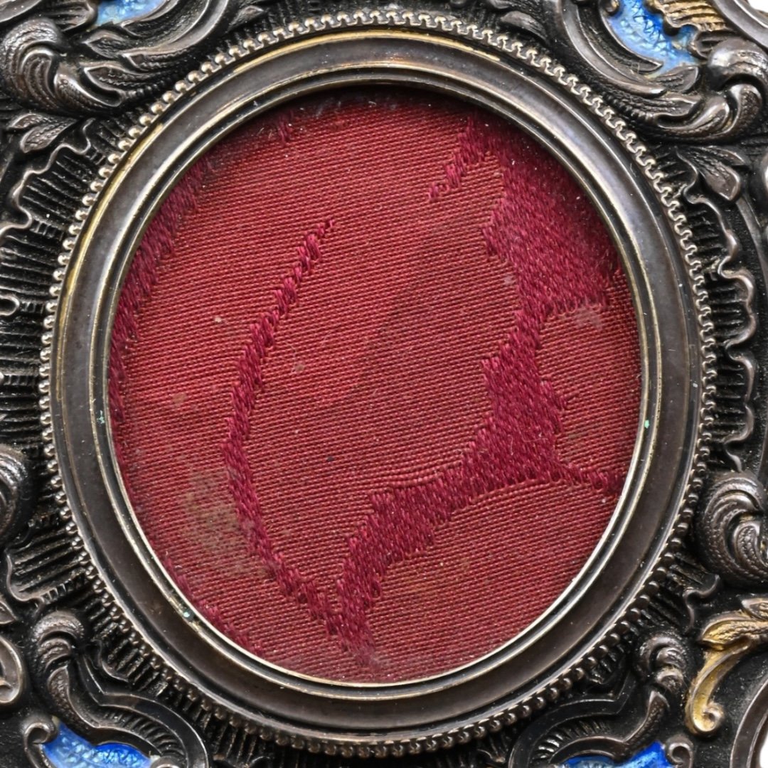 Stefani - Silver Frame, Hallmarked 800, With Vermeil And Enamel Parts - Italy, 20th Century-photo-3
